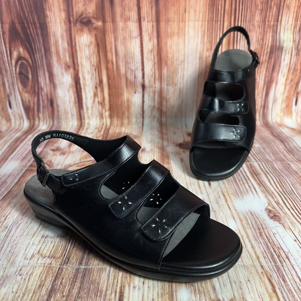 SAS Tripad QUATRO Womens Size 10WW Black Leather Slingback Sandals Shoes